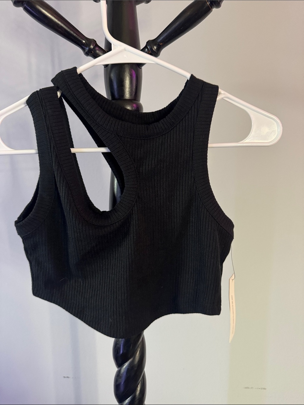 Black Ribbed Crop Tank Top - Women's
